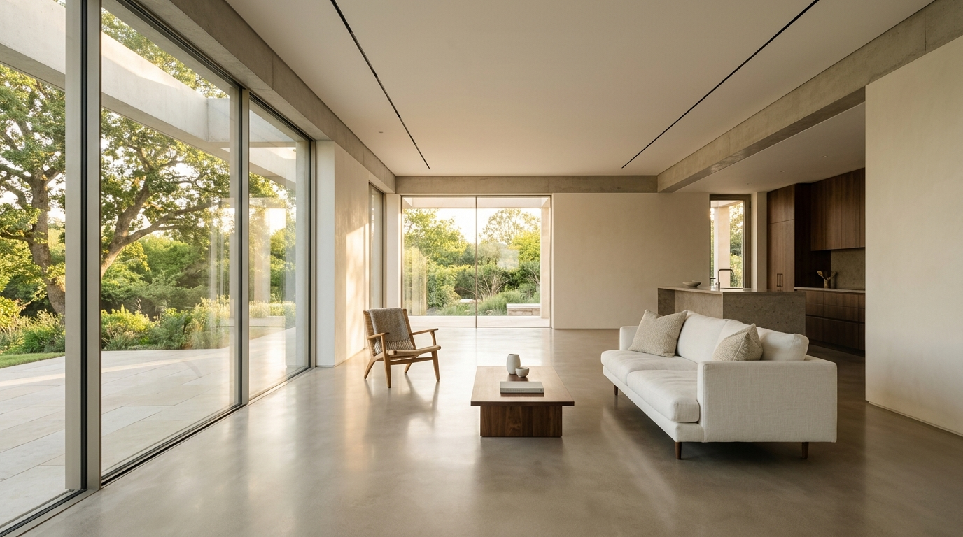 Luxury interior with radiant floor heating — no visible HVAC equipment, geothermal system running silently